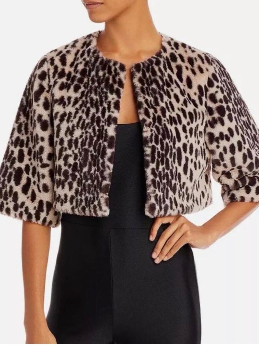 Betsey Johnson Vtg Y2K Faux Fur Animal Print Leopard Crop Bolero Jacket